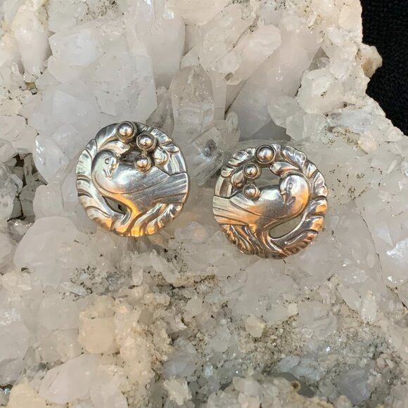 Georg Jensen Denmark Midnight Blossom No 66 Dove Sterling Silver Vtg Earrings - Picture 5 of 11